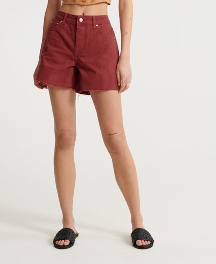 Superdry Women’s Denim Mid Length Shorts Red / Earth Red - Size: 26