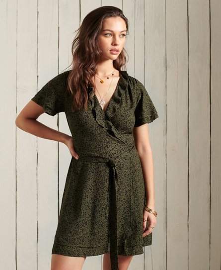 Superdry Women’s Summer Wrap Dress Khaki / Dark Olive Leopard - Size: 10