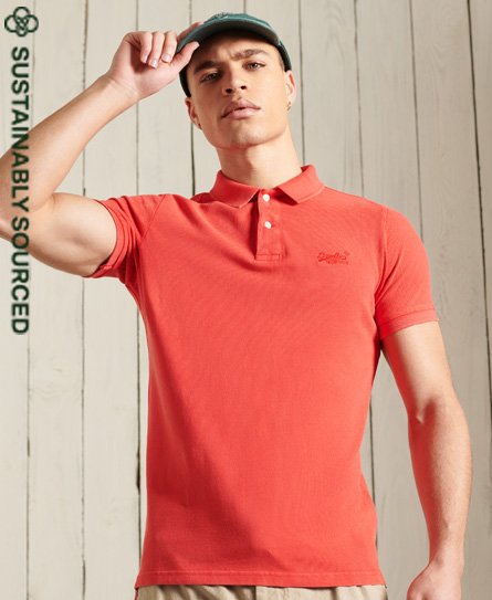 Superdry Men’s Organic Cotton Vintage Washed Pique Polo Shirt Red / Apple Red - Size: L