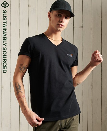 Superdry Men’s Orange Label Vintage Embroidery V-Neck T-Shirt Black - Size: Xxs
