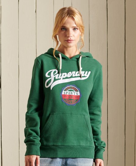 Superdry Women’s Script Style College Hoodie Green / Bowling Green - Size: 12