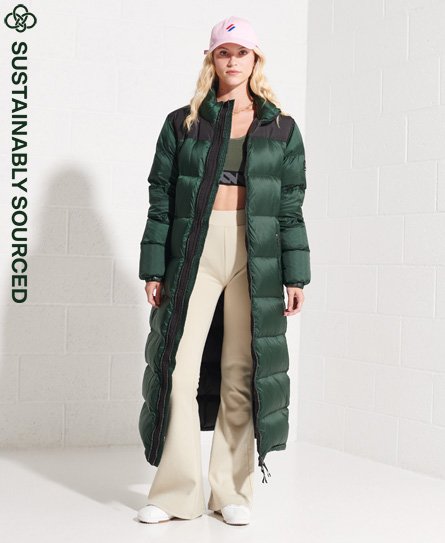 Superdry Women’s Code Longline Down Puffer Coat Green / Emerald Green - Size: 12