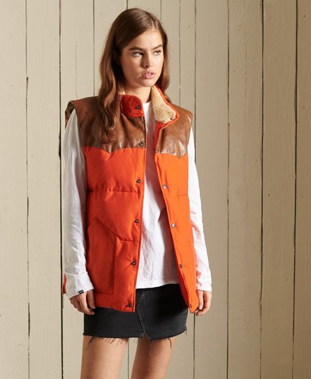 Superdry Women’s Oversized Leather Mix Gilet Orange / Deep Orange - Size: M