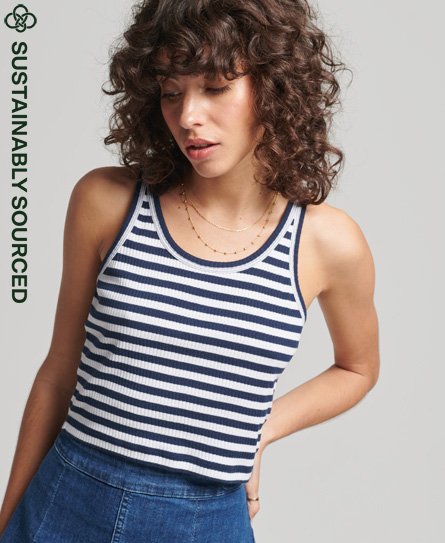 Superdry Women’s Organic Cotton Vintage Ribbed Crop Vest Top Navy / Navy Stripe - Size: 12
