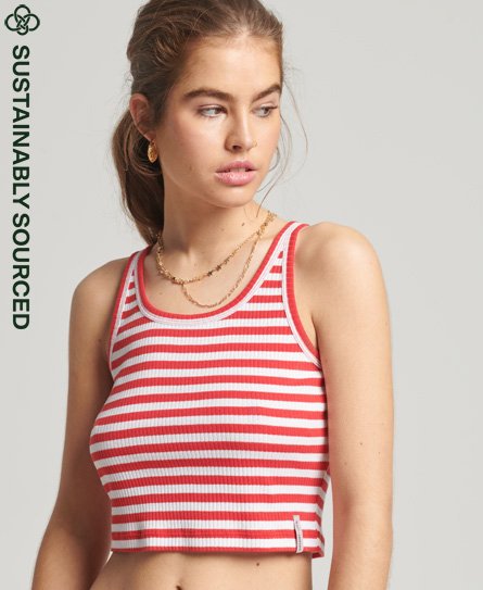 Superdry Women’s Organic Cotton Vintage Ribbed Crop Vest Top Red / Soda Pop Red Stripe - Size: 14