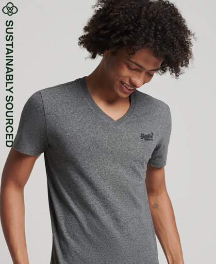 Superdry Men’s Organic Cotton Classic V-Neck T-Shirt Dark Grey / Black Grit - Size: S