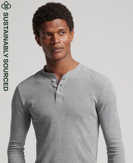 Superdry Men’s Organic Cotton Long Sleeve Waffle Henley Top Grey / Grey Marl - Size: S