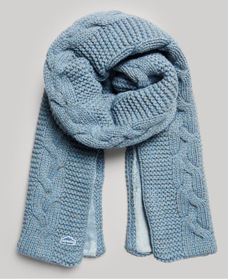 Superdry Women’s Cable Knit Scarf Light Blue / Soft Blue Tweed - Size: 1SIZE