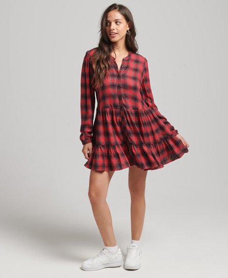 Superdry Women’s Jersey Button Mini Dress Red / Red Check - Size: 8