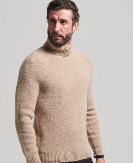 Superdry Men’s Alpaca Chunky Roll Neck Jumper Grey / Ginger Root - Size: M