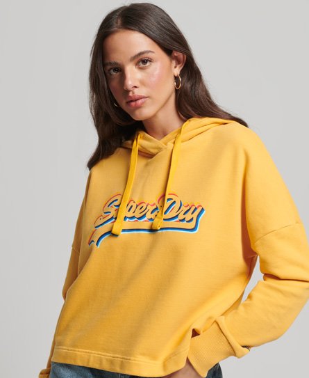 Superdry Women’s Vintage Logo Rainbow Unbrushed Hoodie Yellow / Pigment Yellow - Size: 12