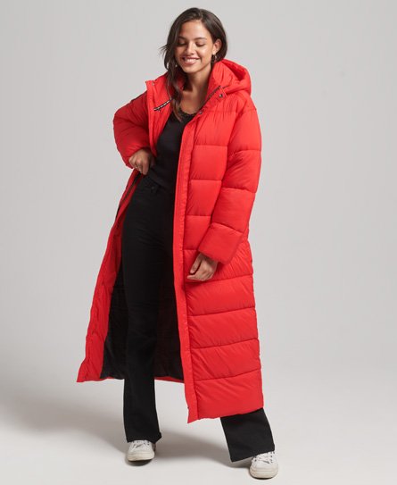 Superdry Women’s Cocoon Longline Puffer Coat Red / High Risk Red - Size: 8