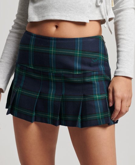 Superdry Women’s Check Pleat Mini Skirt Navy / Stanton Check - Size: 12