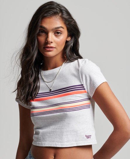 Superdry Women’s Vintage Stripe Crop T-Shirt Grey / Cali Purple/Grey Stripe - Size: 14