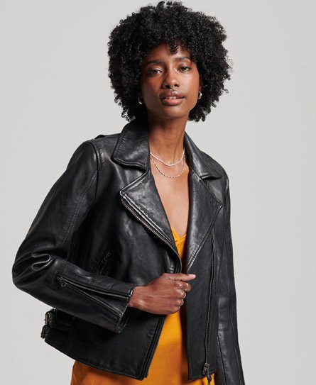 Superdry Women’s Classic Leather Biker Jacket Black - Size: 6