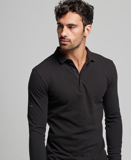 Superdry Men’s Long Sleeve Pique Polo Shirt Black - Size: XL