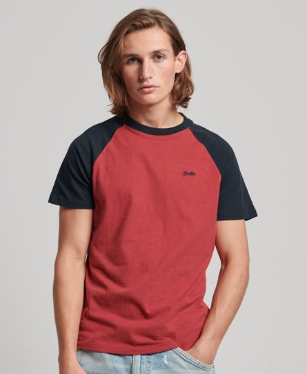 Superdry Men’s Organic Cotton Essential Logo Baseball T-Shirt Red / Hike Red Marl/Eclipse Navy - Size: S