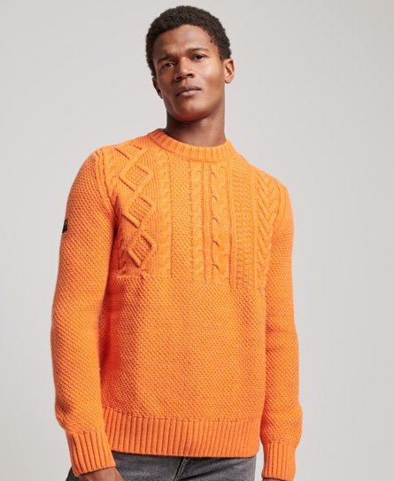 Superdry Men’s Men’s Classic Knitted Jacob Crew Jumper, Orange, Size: XL