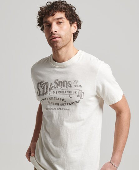 Superdry Men’s Vintage Script Workwear T-Shirt Cream / Chalk - Size: XL