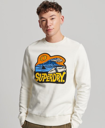 Superdry Men’s Travel Sticker Crew Sweatshirt White / Desert Bone Off White - Size: Xxl