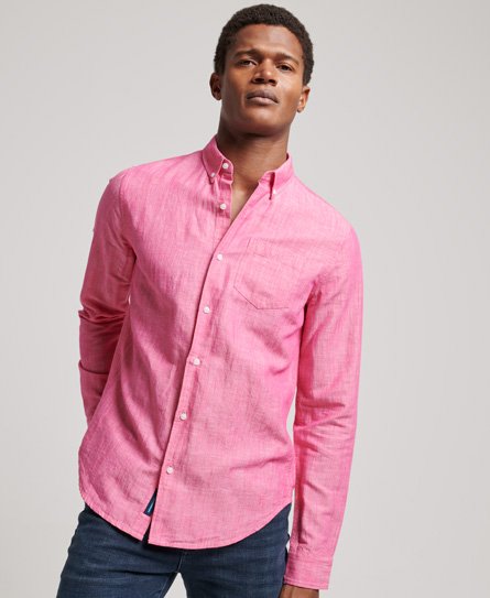 Superdry Men’s Organic Cotton Studios Linen Button Down Shirt Pink / Vibe Pink - Size: L