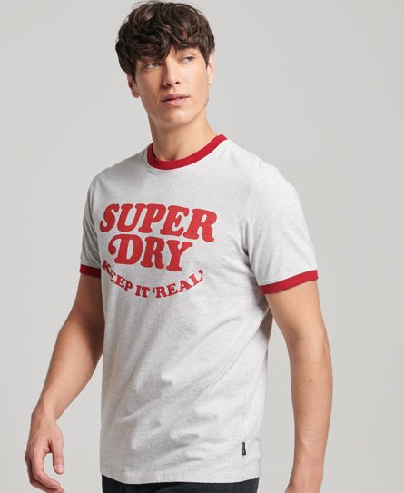Superdry Men’s Organic Cotton Vintage Cooper Class Ringer T-Shirt Light Grey / Glacier Grey Marl/Red - Size: XL