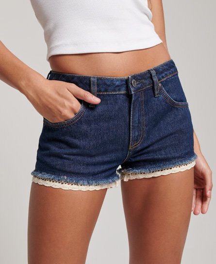 Superdry Women’s Denim Hot Shorts Dark Blue / Van Dyke Mid Used - Size: 27