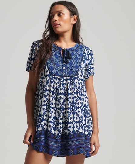 Superdry Women’s Vintage Notch Neck Mini Dress Blue / Aztec Blue Mix - Size: 10