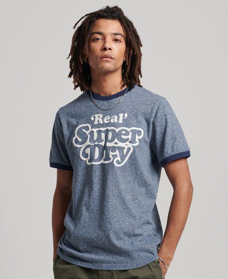 Superdry Men’s Organic Cotton Vintage Cooper Class Ringer T-Shirt Navy / Frosted Navy Grit/Navy - Size: S