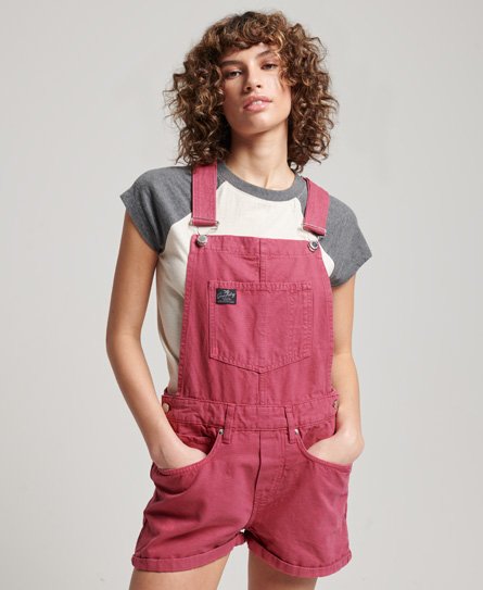 Superdry Women’s Organic Cotton Vintage Canvas Short Dungarees Pink / Beetroot Pink - Size: 6