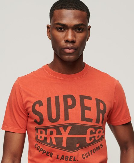 Superdry Men’s Organic Cotton Vintage Copper Label T-Shirt Orange / Denim Co Rust Orange - Size: S