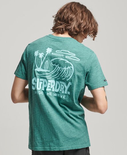 Superdry Men’s Vintage Travel Sticker T-Shirt Green / Cool Green/yuvay Pink - Size: L