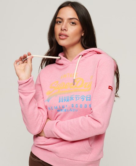 Superdry Women’s Vintage Logo Premium Faded Hoodie Pink / Candy Pink Marl - Size: 12
