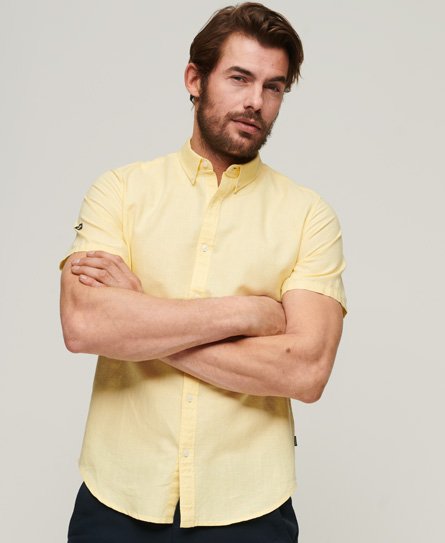Superdry Men’s Organic Cotton Linen Short Sleeve Shirt Yellow / Pastel Yellow - Size: L