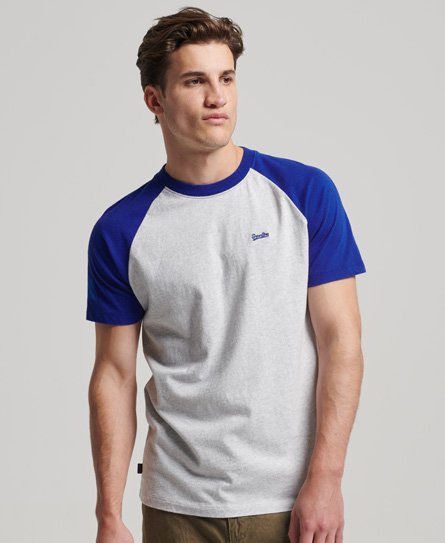Superdry Men’s Organic Cotton Essential Logo Baseball T-Shirt Light Grey / Glacier Grey Marl/Regal Blue - Size: S
