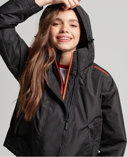 Superdry Women’s SD-Windcheater Jacket Black / Black Grid/Bold Orange - Size: 14