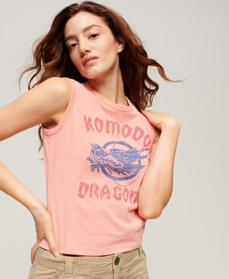 Superdry Women’s x Komodo Classic Dragon Vest Top Cream / Sunset Coral - Size: 8
