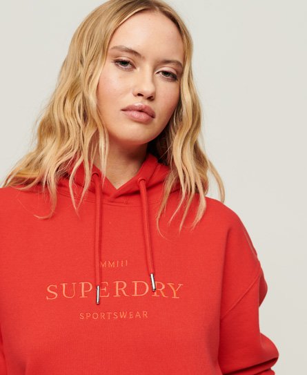 Superdry Women’s Code Heraldry Oversized Hoodie Red / Sunset Red - Size: XS/S