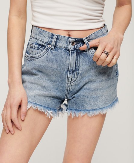 Superdry Women’s Classic Ripped High Rise Denim Shorts, Light Blue, Size: 32
