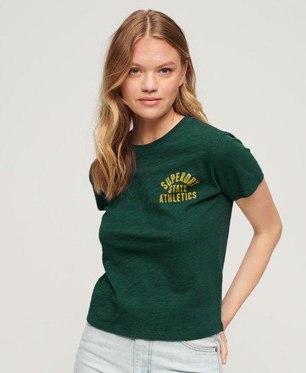 Superdry Women’s Athletic Essential Slub 90s T-Shirt Green / Dark Pine Green - Size: 8