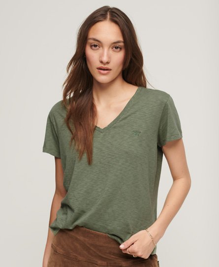 Superdry Women’s Slub Embroidered V-Neck T-Shirt Green / Sea Spray Green - Size: 10