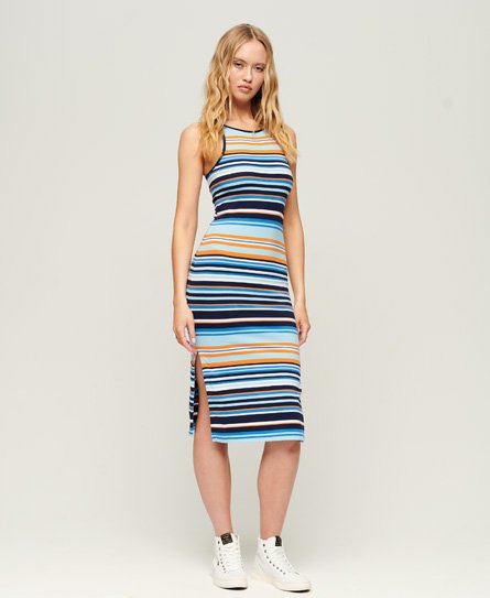 Superdry Women’s Stripe Jersey Cami Midi Dress, Blue, Size: 8