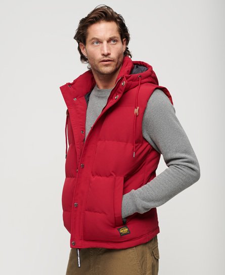 Superdry Men’s Fully lined Hooded Everest Puffer Gilet, Red, Size: L