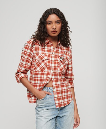 Superdry Women’s Lumberjack Check Flannel Shirt Orange / Orange Check - Size: 10