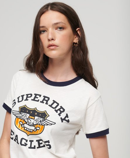 Superdry Women’s Vintage Americana Graphic T-Shirt White / Ecru/ Rich Navy - Size: 12