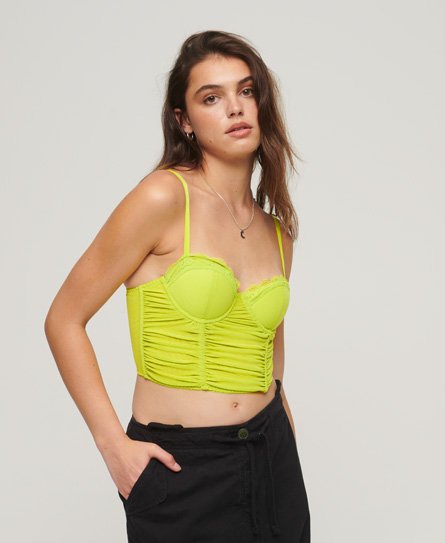 Superdry Women’s Ruched Mesh Crop Corset Top Yellow / Sulphur Spring - Size: 8
