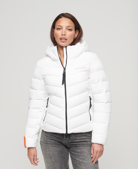 Superdry Women’s Hooded Microfibre Padded Jacket White / Optic - Size: 14