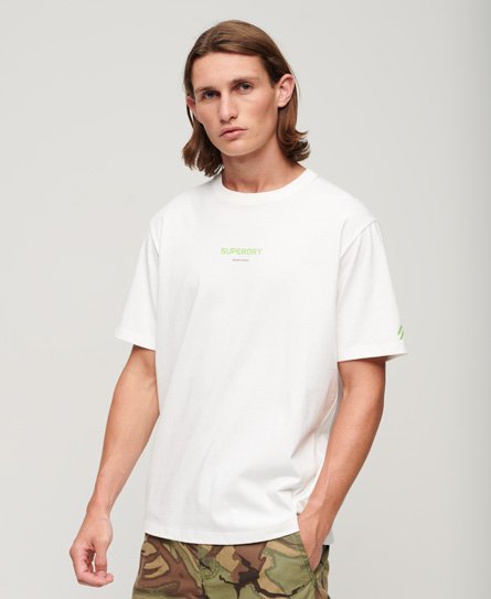 Superdry Men’s Loose Fit Logo Print Sportswear T-Shirt, White, Size: XXL