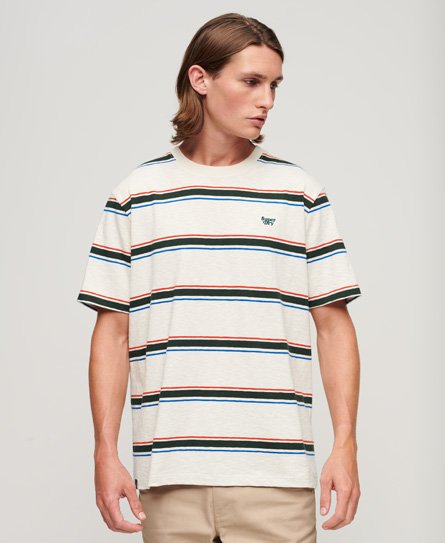 Superdry Men’s Relaxed Stripe T-Shirt White / Off White Stripe - Size: L