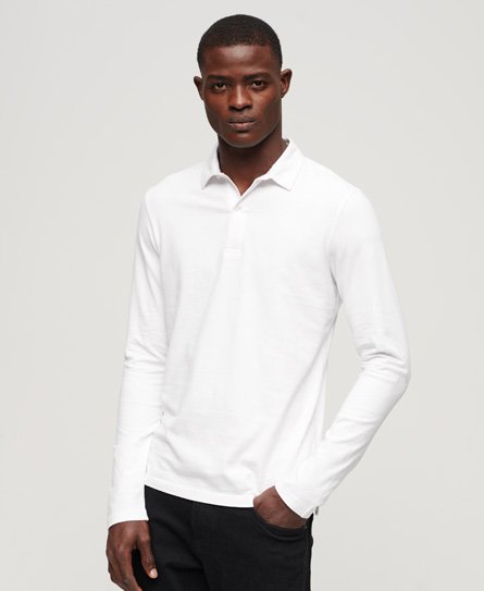 Superdry Men’s Studios Long Sleeve Jersey Polo Shirt White / Optic - Size: M